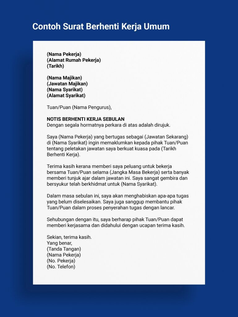 contoh surat berhenti kerja 