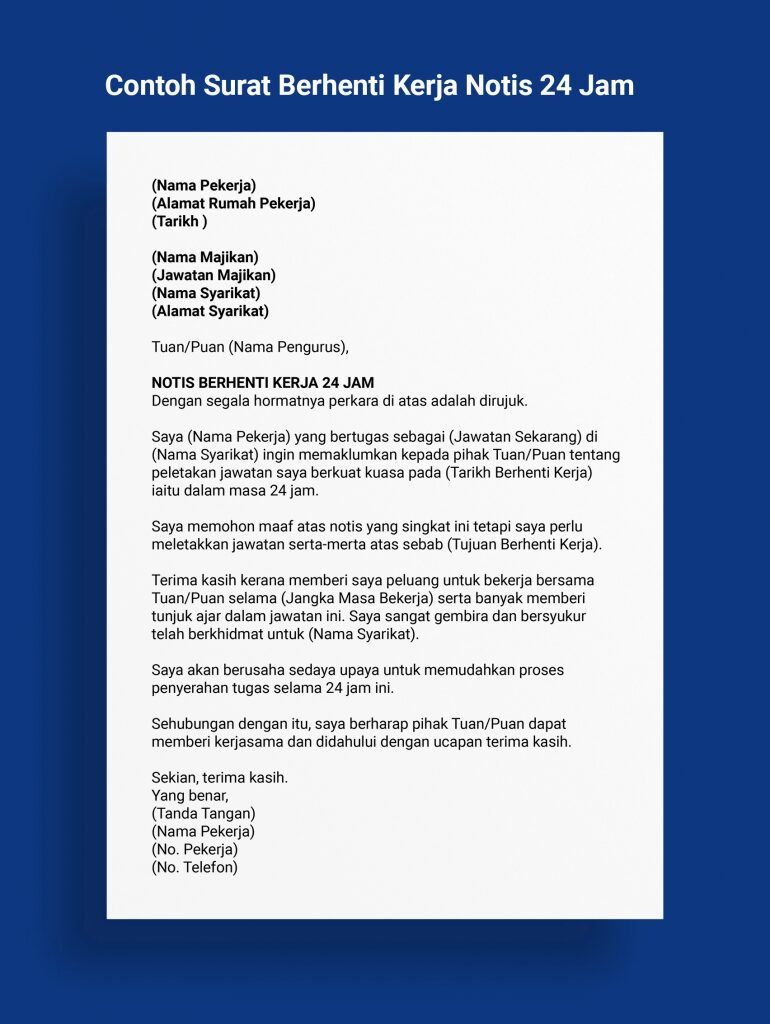 surat berhenti kerja notis 24 jam